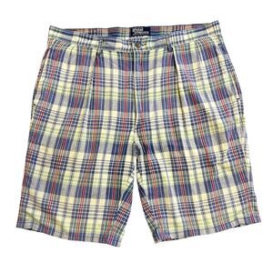 Vintage Polo Ralph Lauren Multicolor Madras Plaid Pleated Chino Shorts Size 34